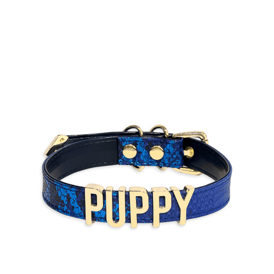 Navy Blue Leather Collar with Letters - Master Love