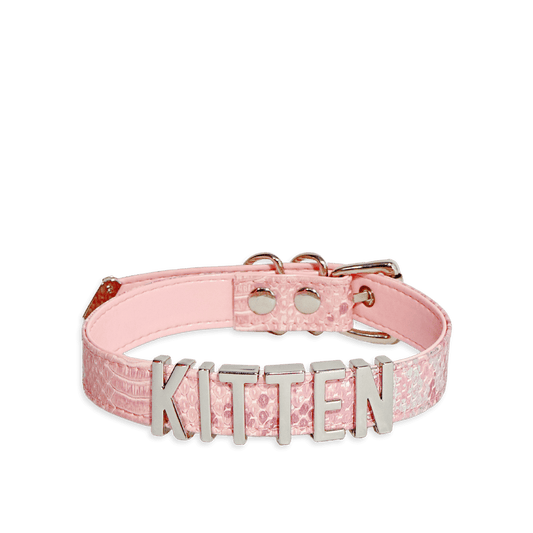 Pink Leather Collar with Letters - Master Love