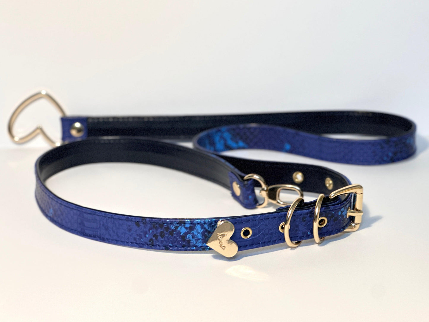 Navy Blue Leather Collar with Letters - Master Love