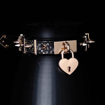 Cyber Punk Style Leather Collar with Heart Locker - Master Love