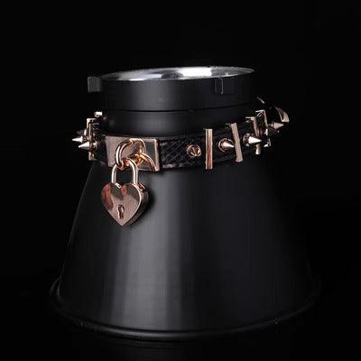 Cyber Punk Style Leather Collar with Heart Locker - Master Love