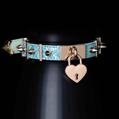 Cyber Punk Style Leather Collar with Heart Locker - Master Love