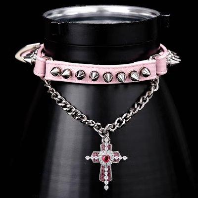 Heavy Metal Punk Style Leather Collar with Cross - Master Love