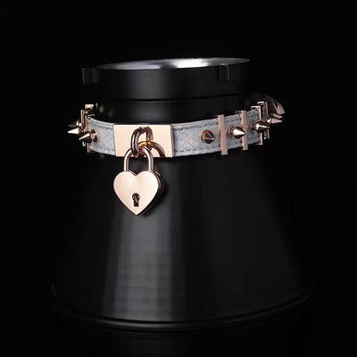 Cyber Punk Style Leather Collar with Heart Locker - Master Love