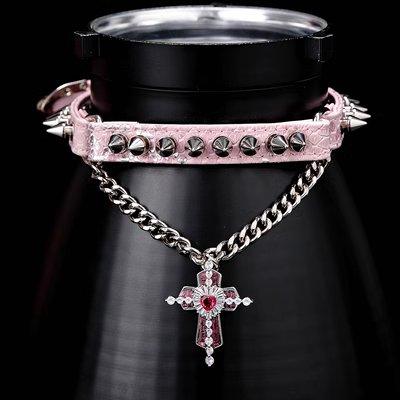 Heavy Metal Punk Style Leather Collar with Cross - Master Love