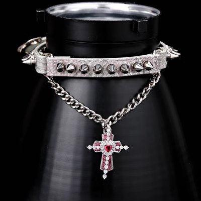 Heavy Metal Punk Style Leather Collar with Cross - Master Love