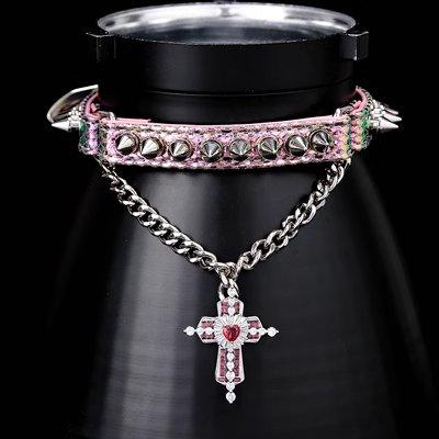 Heavy Metal Punk Style Leather Collar with Cross - Master Love