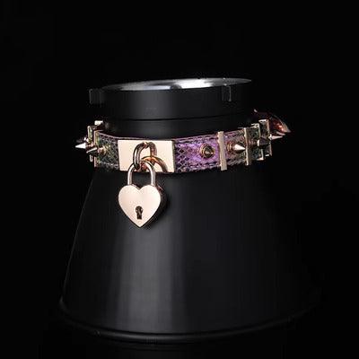 Cyber Punk Style Leather Collar with Heart Locker - Master Love